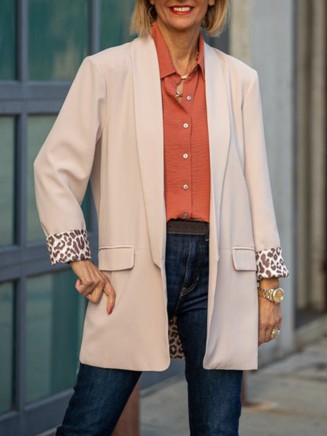 Beige Leopard Lined Suit Coat