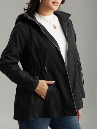 Black elegant waist drawstring jacket