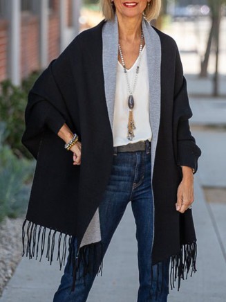 Black gray shrub cardigan with tassels